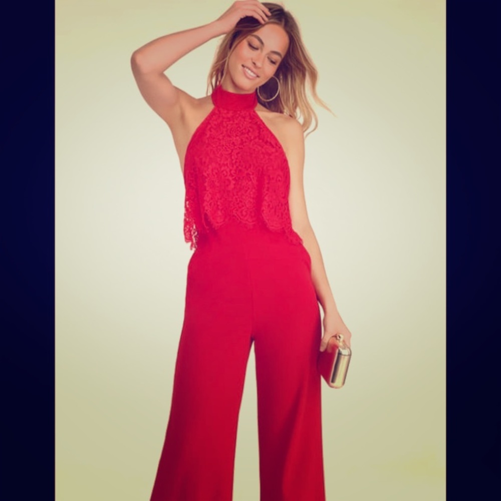 Red lace backless Lulus jumpsuit